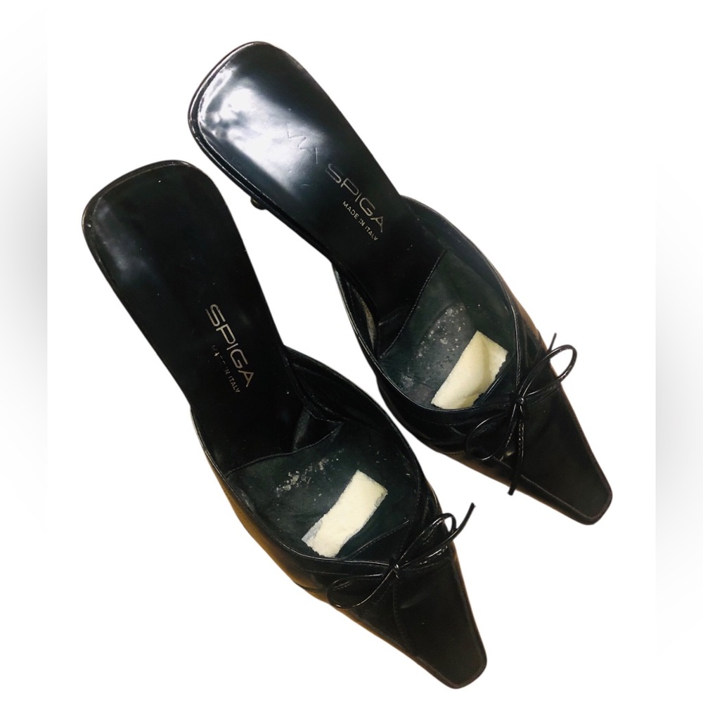 Via Spiga Elegant Black Women's Mules with Kitten Heels and Bow - Picture 1 of 14
